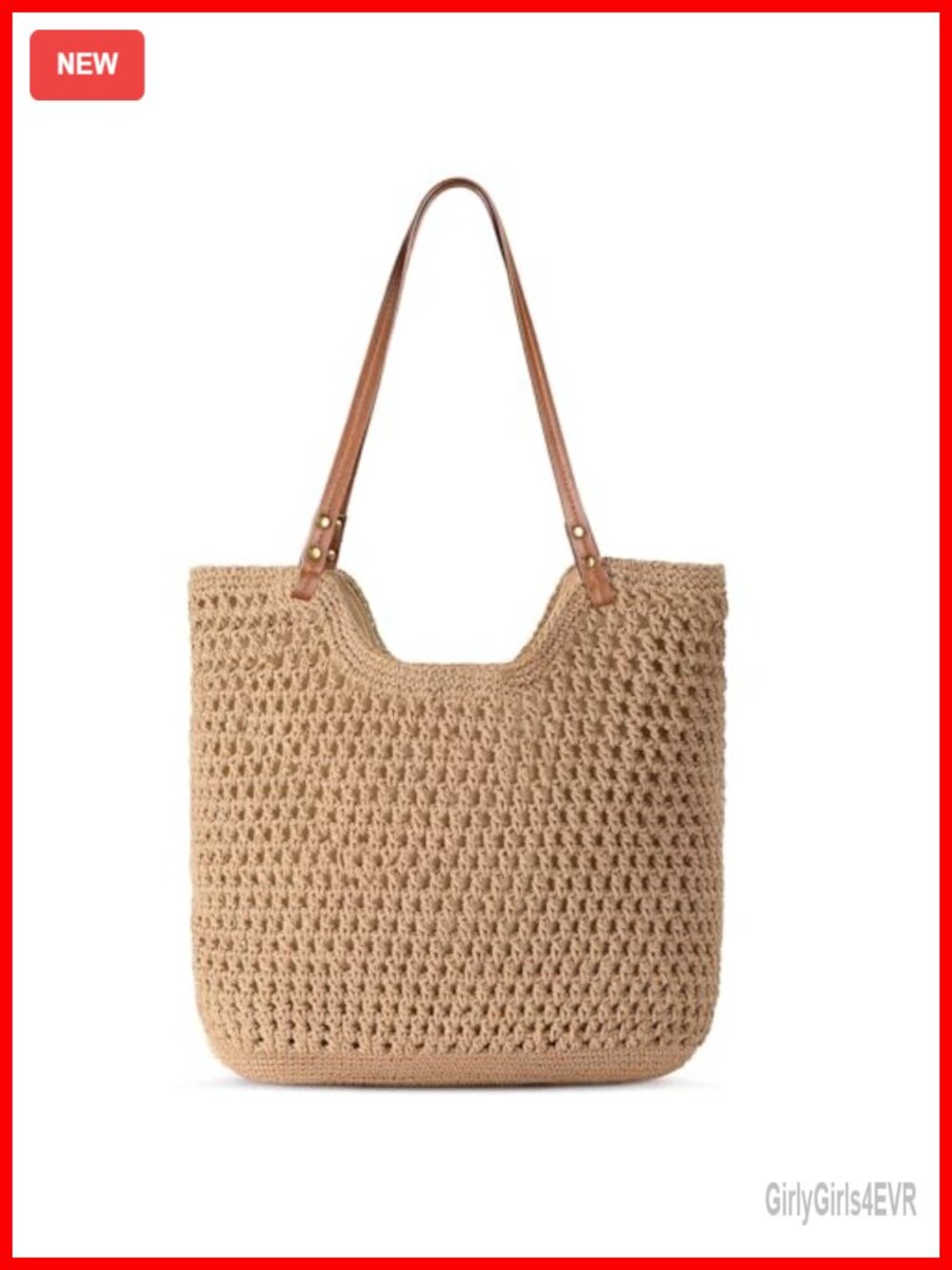 Crochet Woven Beach Tote Shoulder Bag with Zipper Lining - Summer